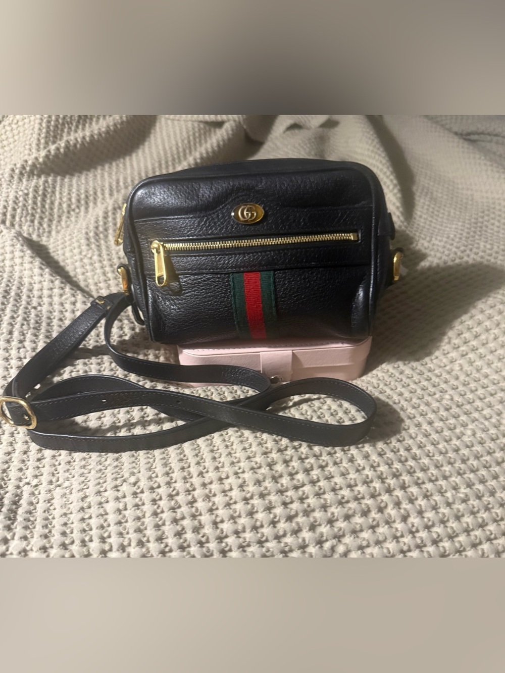 Gucci Beige Canvas Tote with Brown Trim and Green-Red Web